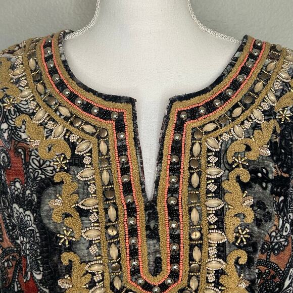 Soft Surroundings Venetian velour beaded paisley tunic blouse size L - Picture 2 of 9